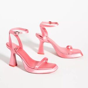 Jeffrey Campbell America Rose Satin Pink Heels in Tyrien 3.5” Heel Hight Sandals